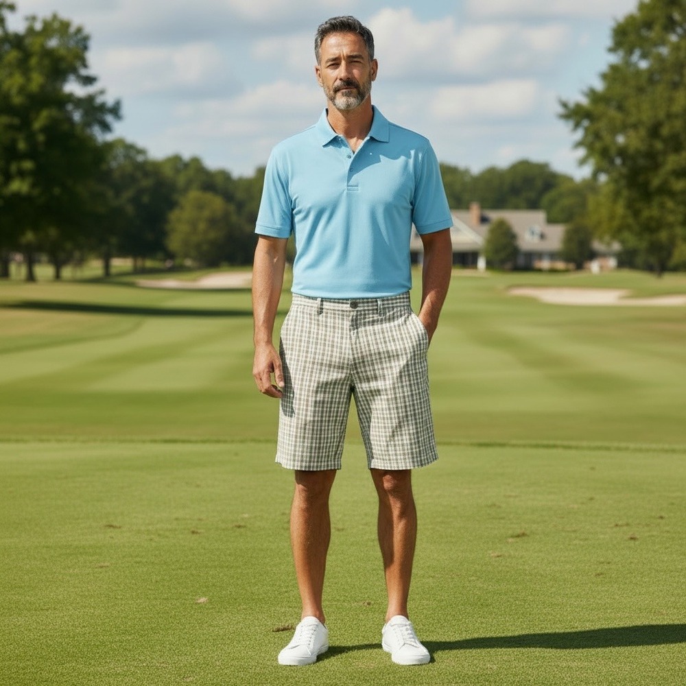 Adidas Golf Shorts Mens‎ 40 Brown White Plaid Flat Front Performance Activewear